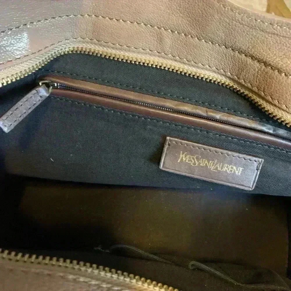 YVES SAINT LAURENT YSL Y Line Cabas Chic Leather Hand Bag Brown Used.
